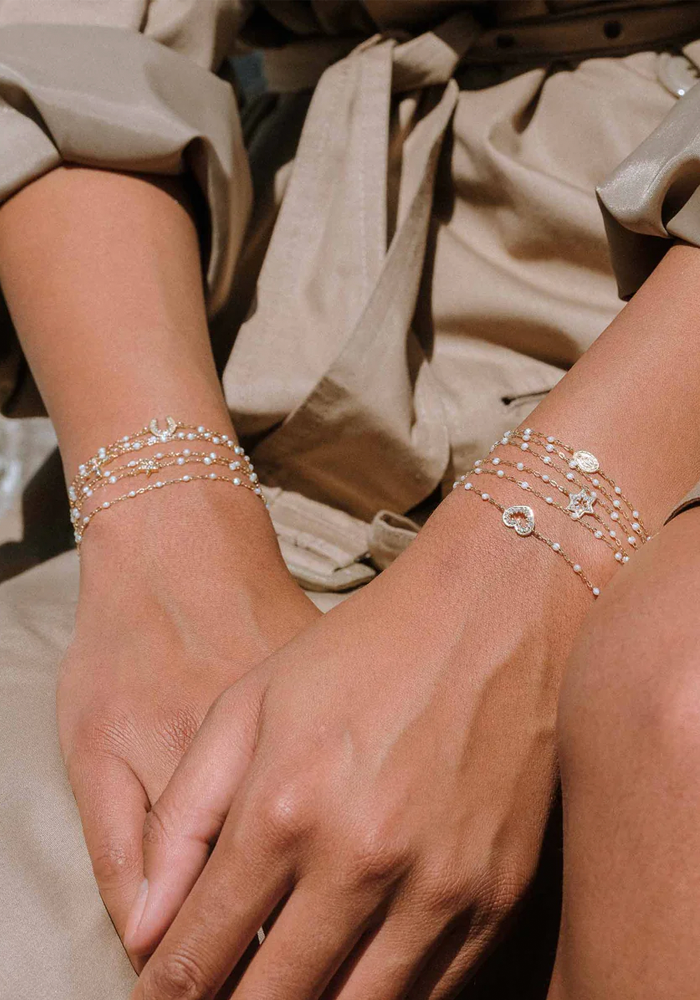Bracelet Classique Gigi Or Jaune Et Résines Opale 15cm