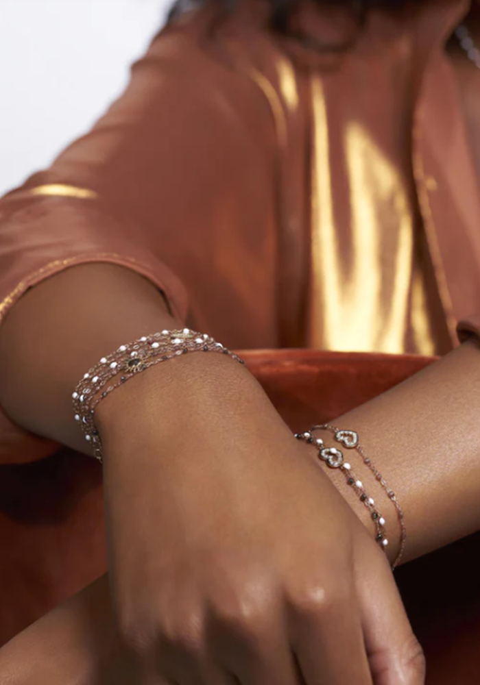  Bracelet Cœur Suprême Or Rose Résine Quartz Et Diamants 17 cm  - Gigi Clozeau