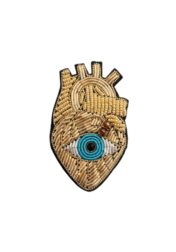 Broche Cœur Anatomique En Fils Métalliques Dorés Et Œil - Sélectionné par Blush