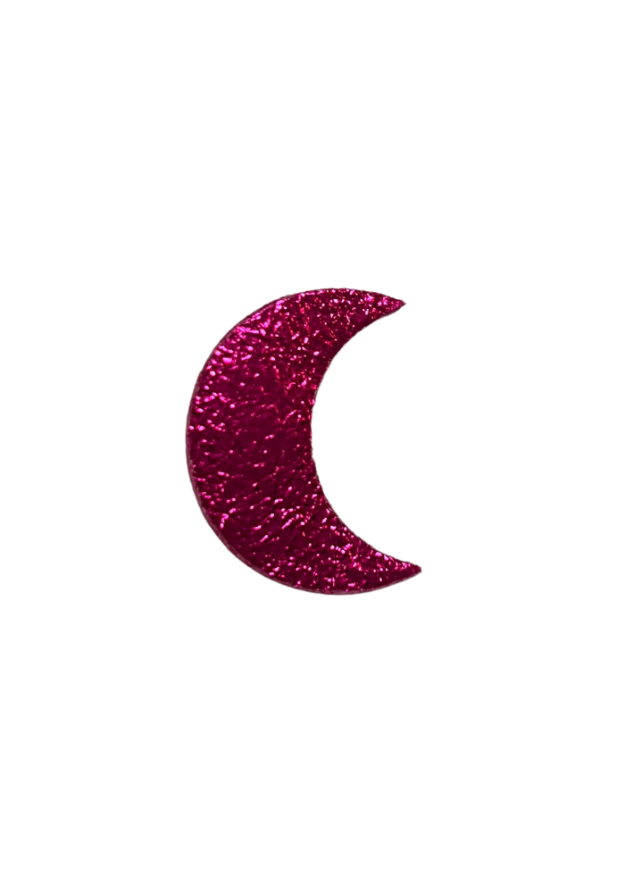 Broche Lune Cuir Irisé Fuchsia - Les Cleias
