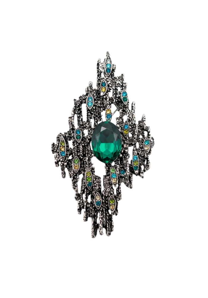 Broche Ovale Strass Vert Et Multicolore - Sélectionné par Blush