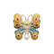 Broche Papillon En Laiton Doré Et Résine Jaune Et Bleu