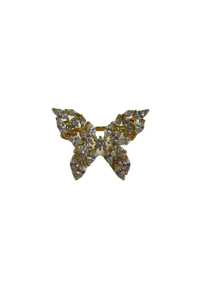 Broche Papillon Petit Modèle Laiton Doré Et Strass Blancs - Sélectionné par Blush
