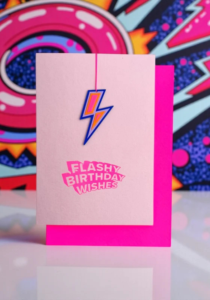 Carte Flashy Birthday Wishes Rose Fluo
