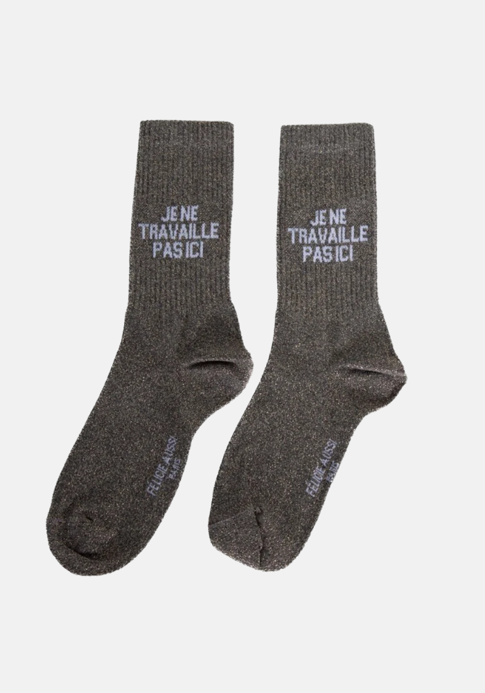 Chaussettes Je Ne Travaille Pas Ici Pailletées Noir - Félicie Aussi