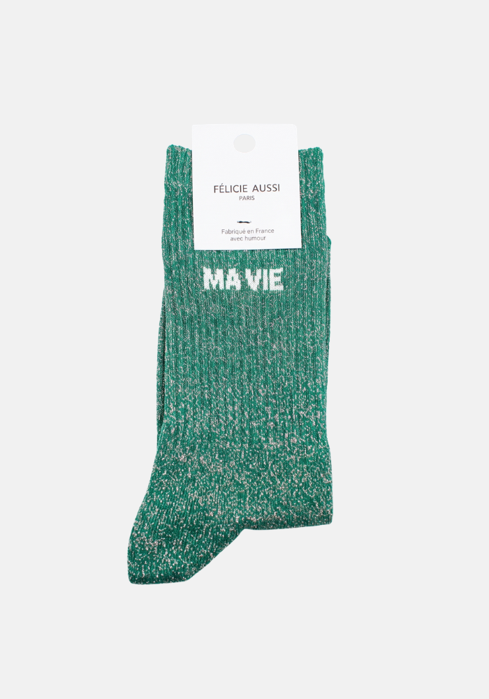 Chaussettes Ma Vie Pailletées Vert - Félicie Aussi