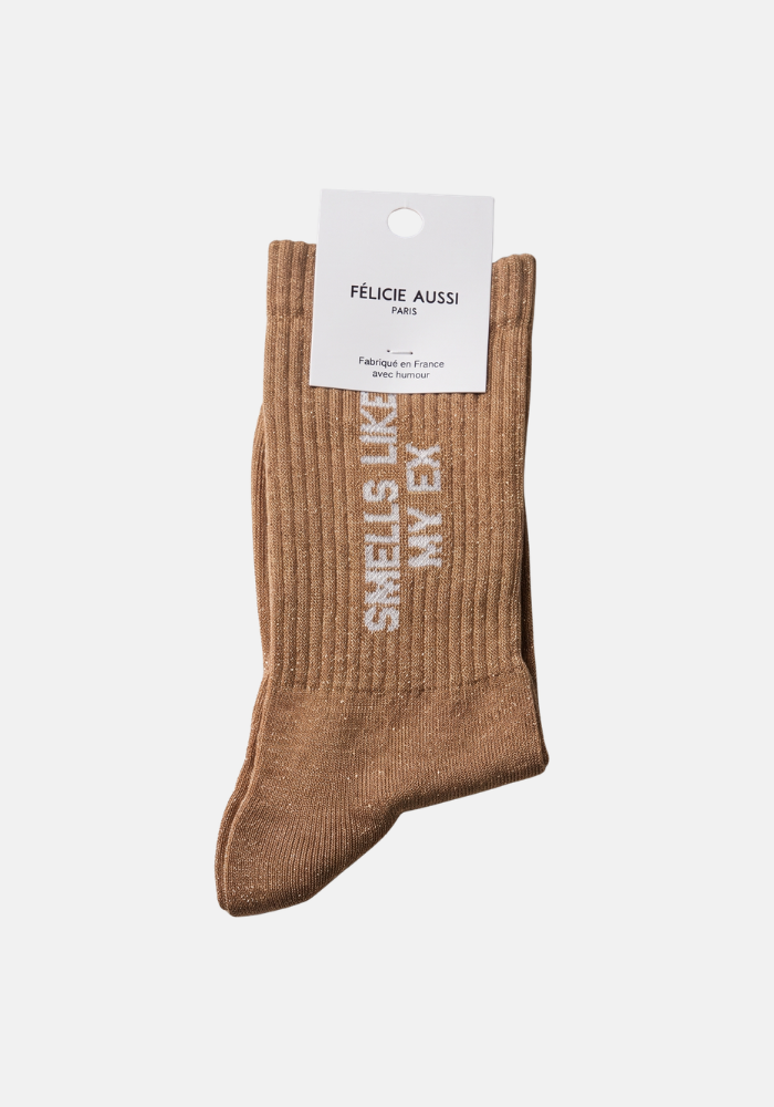 Chaussettes Smells Like My Ex Pailletées Sable - Félicie Aussi