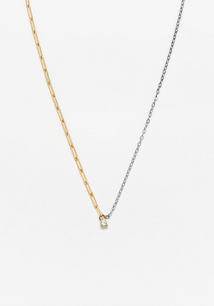 Two Gold Pear Diamond Solitaire Necklace