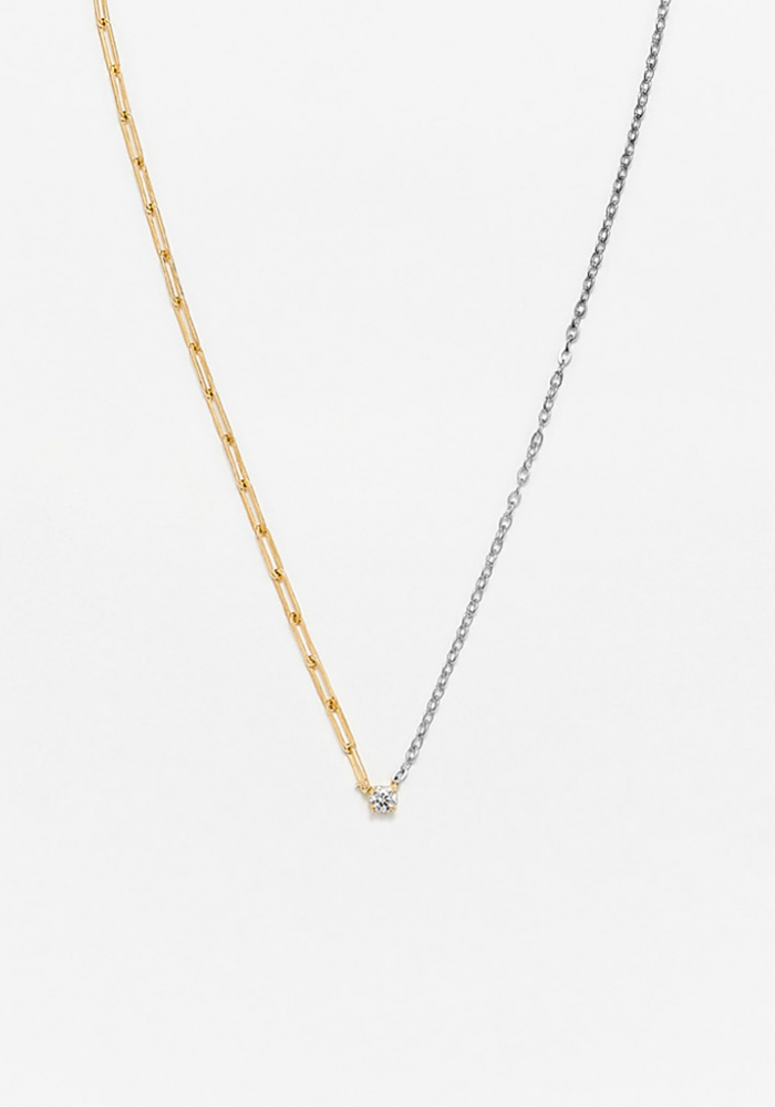 Two Gold Round Diamond Solitaire Necklace