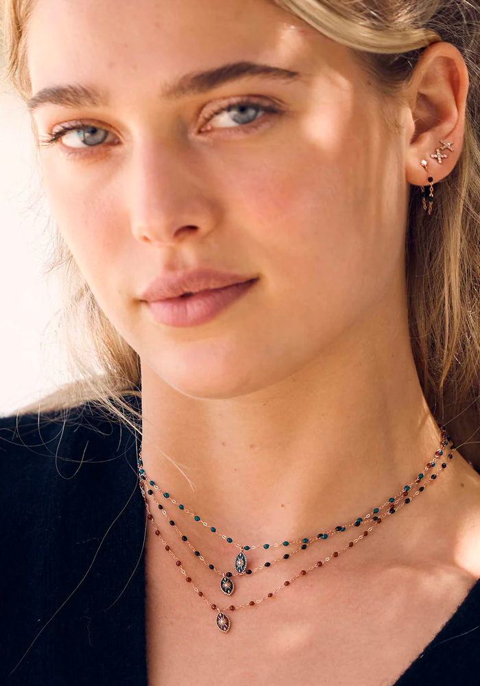 Collier Karma Or Rose Résine Noir 42 Cm - Gigi Clozeau