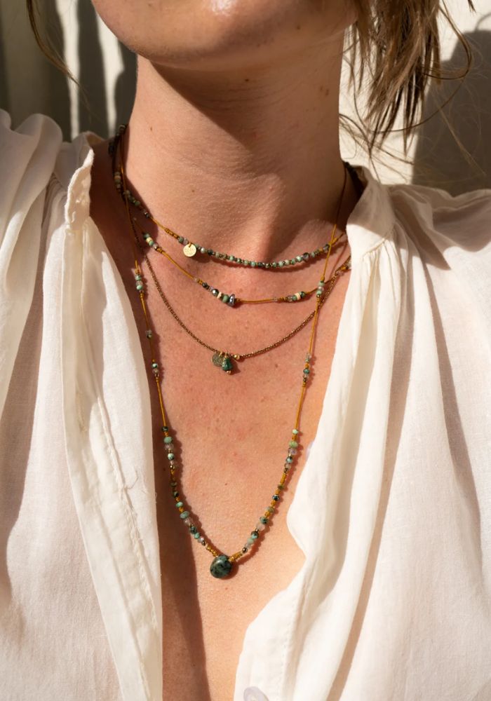 Collier Ras de cou Turquoise Labradorite Nacre Keshi Hématite - Be By Cat
