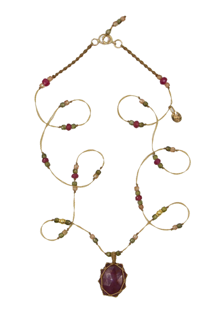 Collier Pendentif Tibétain Ruby Glassfilled - Sélectionné par Blush