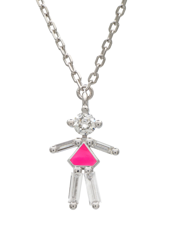 Collier Mini Fille Argent Diamants Rose - Little Ones Paris