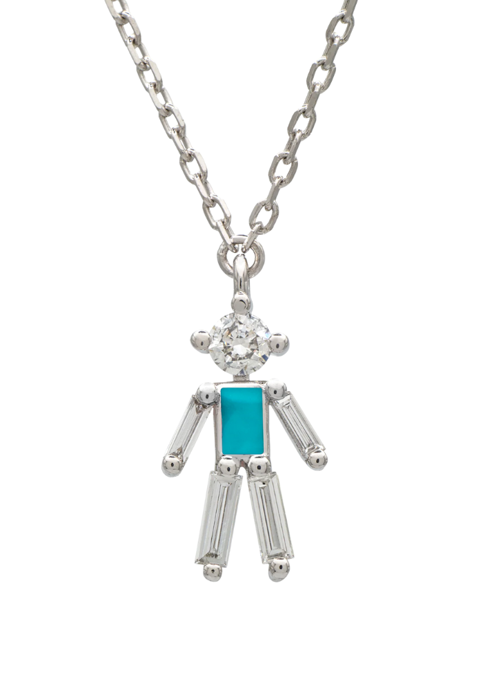 Collier Mini Garçon Argent Diamants Turquoise - Little Ones Paris
