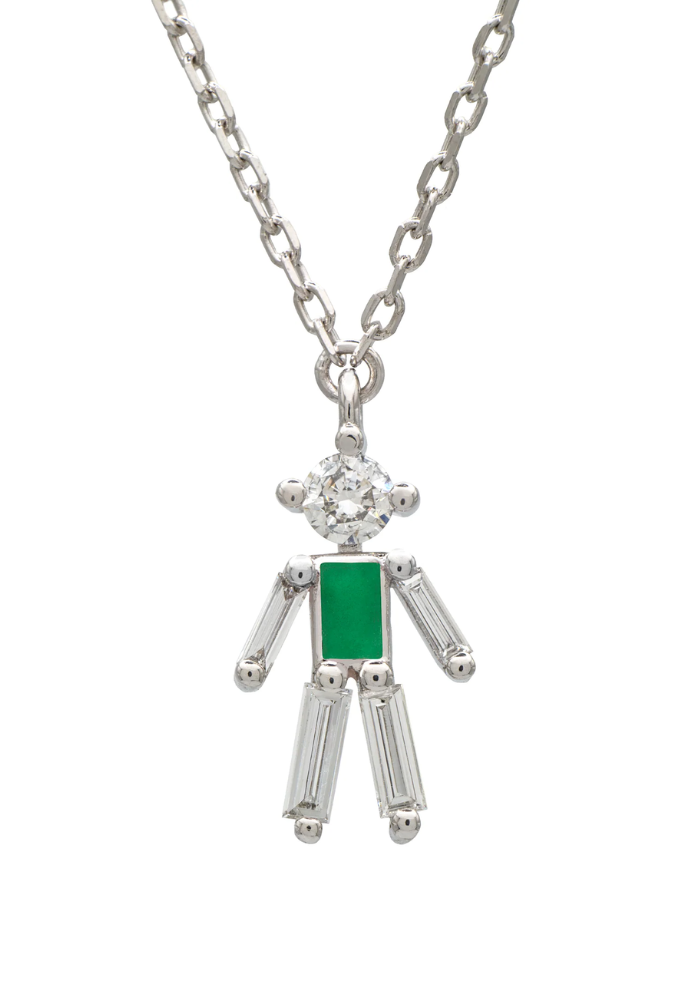 Collier Mini Garçon Argent Diamants Vert - Little Ones Paris