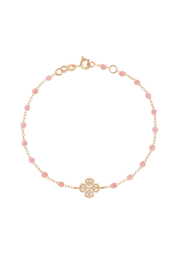 Bracelet Lucky Trèfle Diamant Or Rose Diamant Et Résines Blush 17cm - Gigi Clozeau