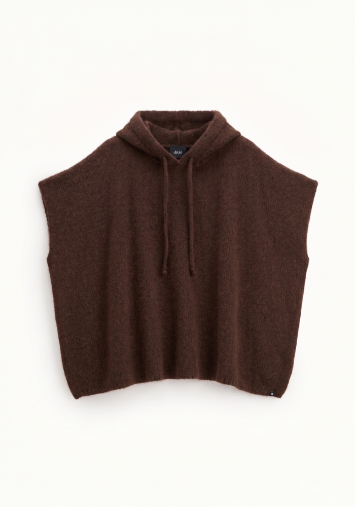Pull En Maille A Capuche Sans Manche Marron - Dixie