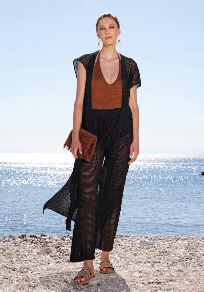 Gilet Long En Crochet Noir - Sélectionné par Blush