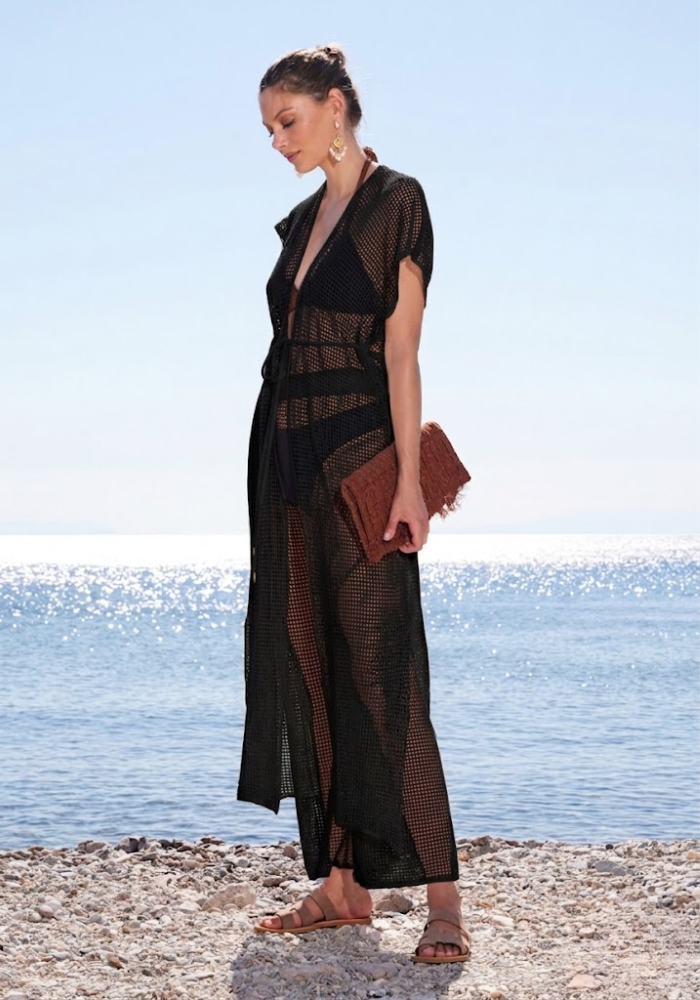 Gilet Long En Crochet Noir - Sélectionné par Blush