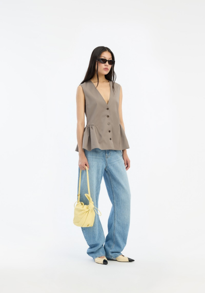 Gilet Sans Manches Péplum Taupe - Rotate