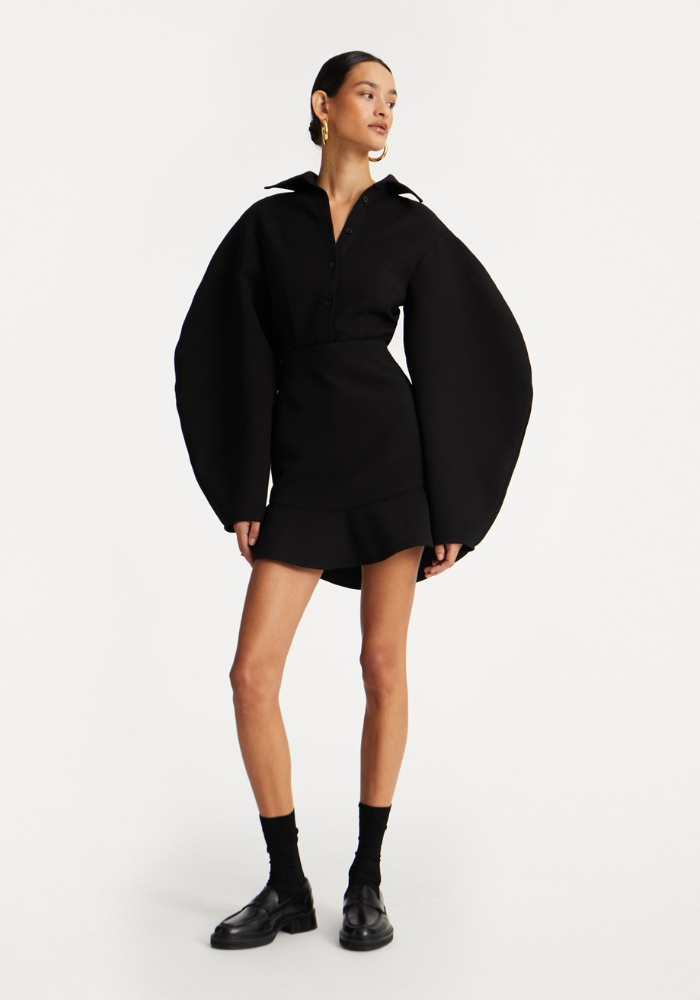 Jupe Suiting Mini Ruffle Noire - Rotate