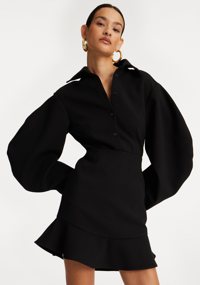 Jupe Suiting Mini Ruffle Noire - Rotate