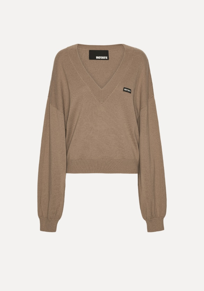 Knit V-neck Sweater Brown - Rotate Birgerchristensen