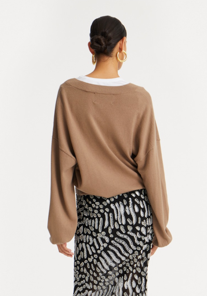 Knit V-neck Sweater Brown - Rotate Birgerchristensen
