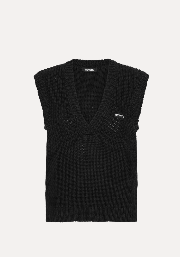 Knit V-neck Vest Black - Rotate