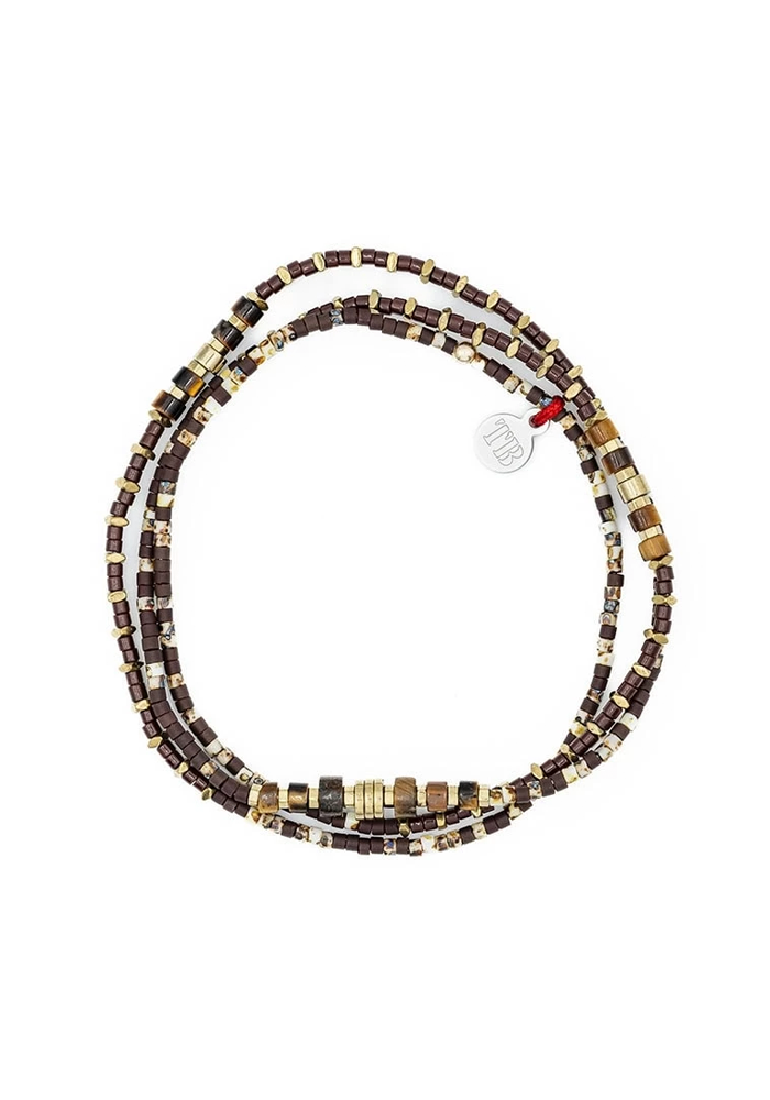 Bracelet 3 Tours Ou Collier Leopard Slim avec des perles marrons - Têtes Blondes 