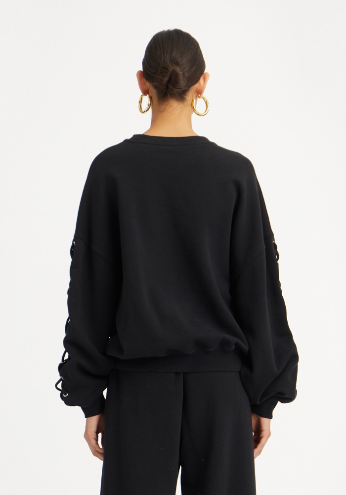 Sweat Lacing Crewneck Noir - Rotate