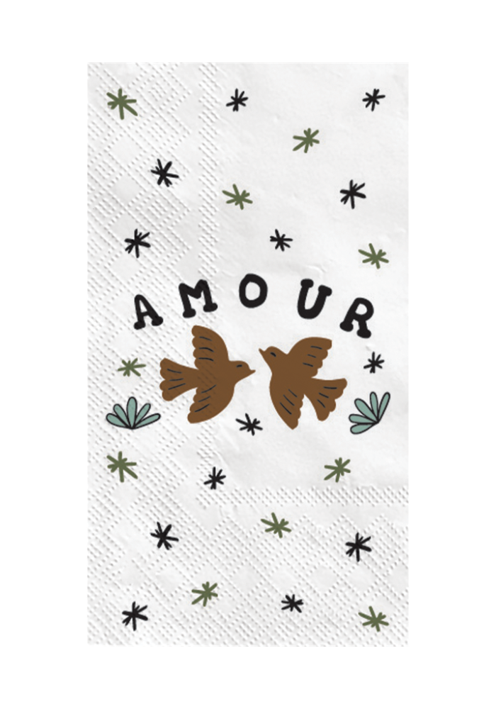 Lot De 15 Serviettes Papier Rectangle Amour Oiseaux - Opjet