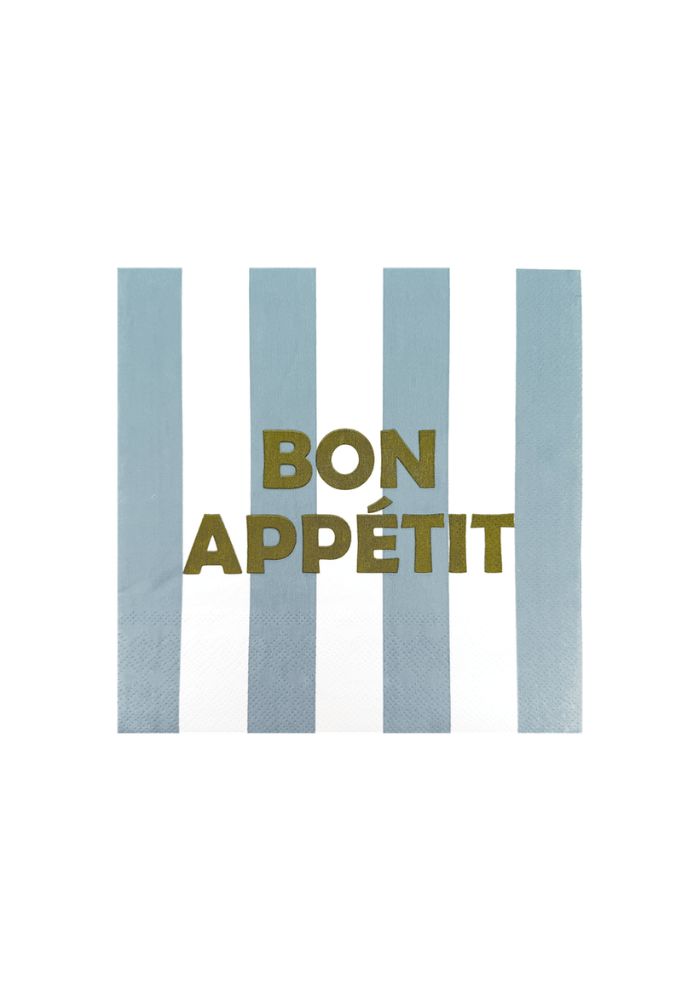 Lot De 20 Serviette En Papier Bon Appétit Rayures Bleues Givrées - Opjet