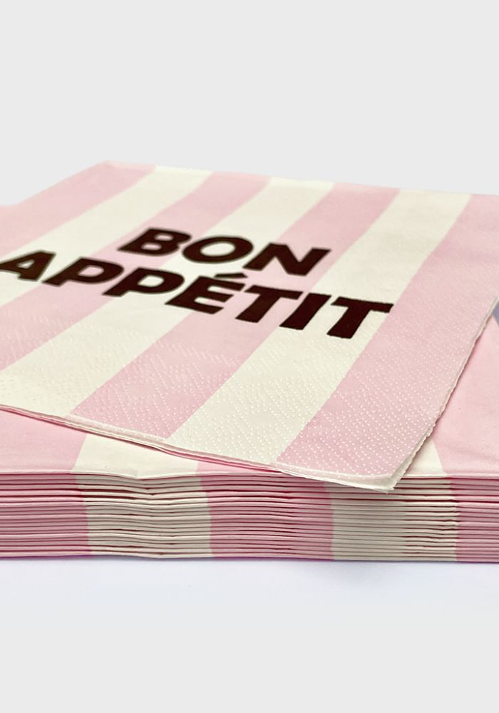Lot De 20 Serviette Papier Bon Appetit Rayure Rose - Opjet