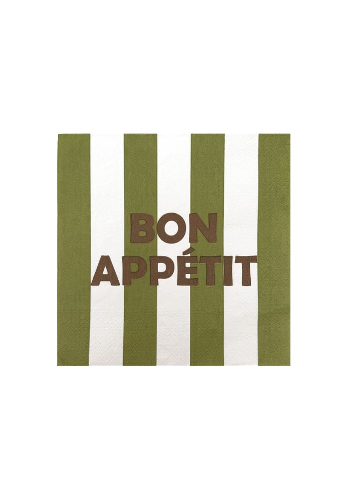 Lot De 20 Serviettes Papier Bon Appetit Rayure Kaki - Opjet