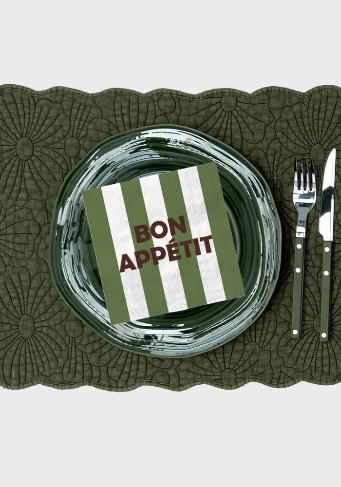 Lot De 20 Serviettes Papier Bon Appetit Rayure Kaki - Opjet