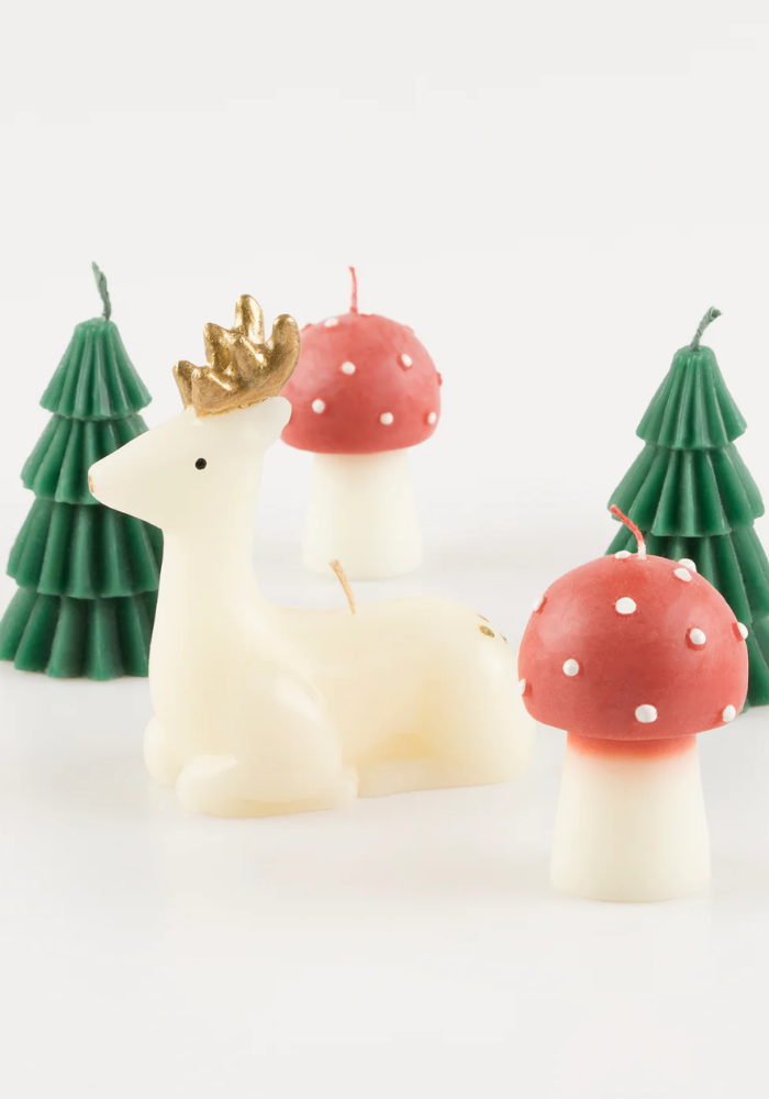 Lot de 5 Bougies Noël En Forme De Sapins Champignons Et Renne - Meri Meri
