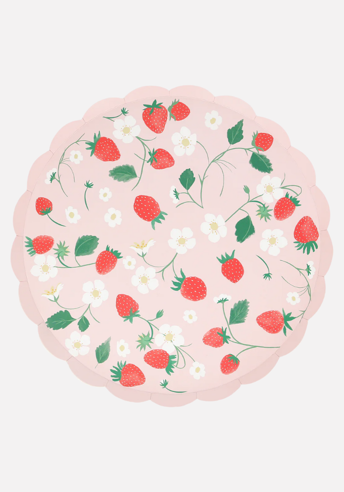Lot de 8 Grandes Assiettes Papier Fraise - Meri Meri