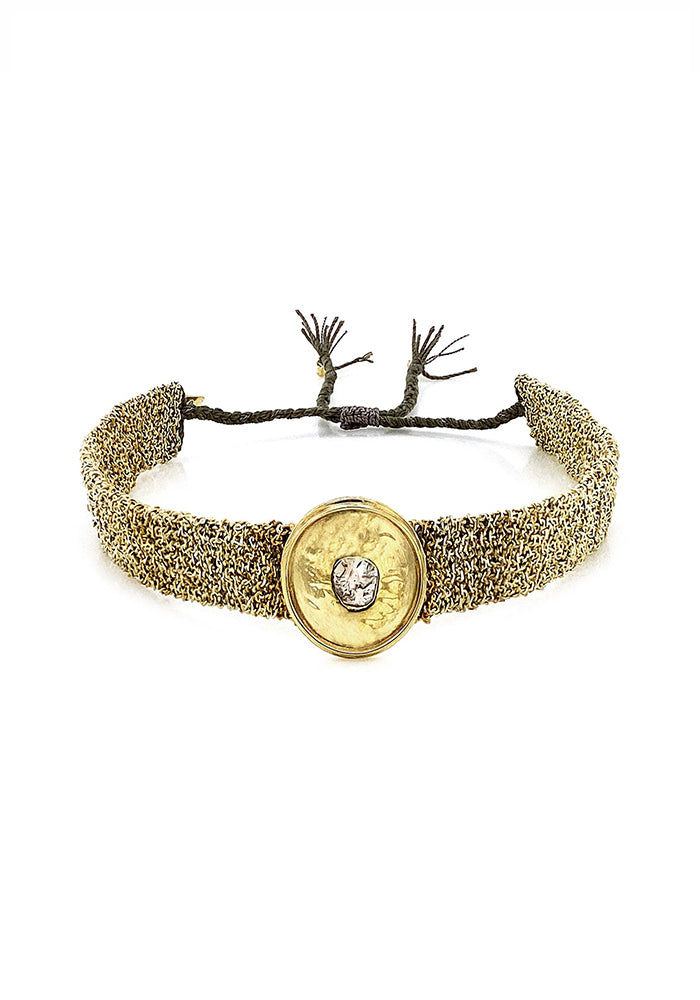 Bracelet Tressé Avec Médaille Diamant Polki -Marie-Laure Chamorel