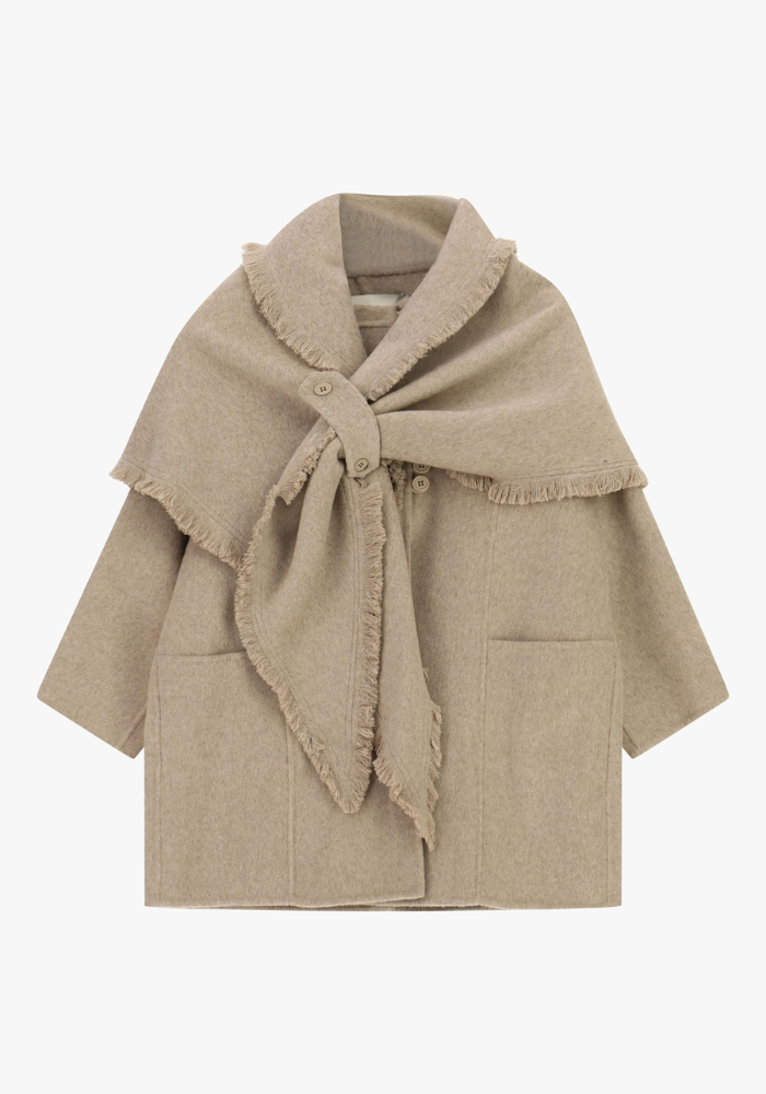 Manteau Droit Écharpe Amovible À Franges - Dixie