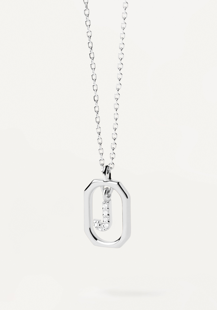 Collar Mini Letra Colgante Octogonal Argt + Letra Pm De Diamantes De Imitación Pavimentada