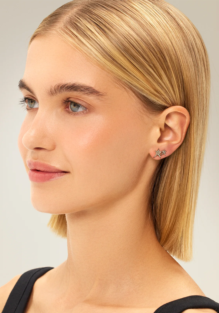 Boucle D'Oreille Mini Pave Struck Star Diamants Champagne - Kismet By Milka