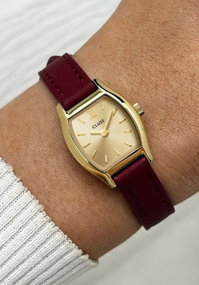 Montre Tonnette Mini Watch Leather Red Gold Colour - Cluse