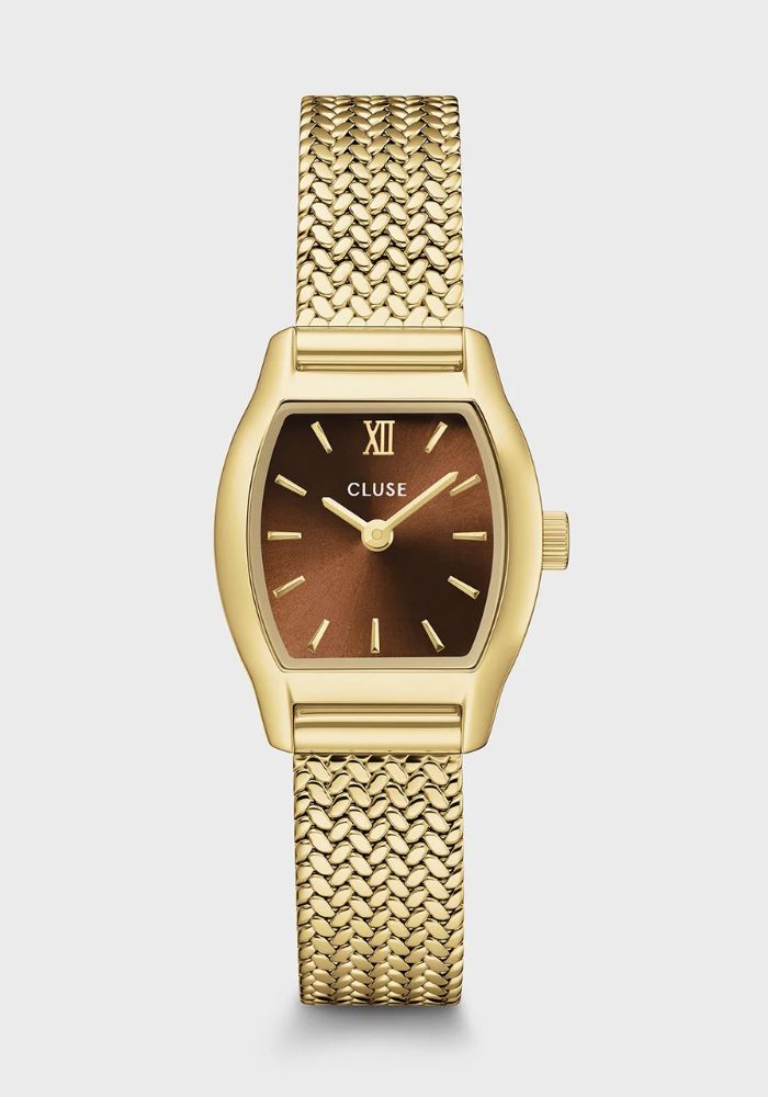Montre Tonnette Mini Watch Mesh Brown Gold Colour - Cluse