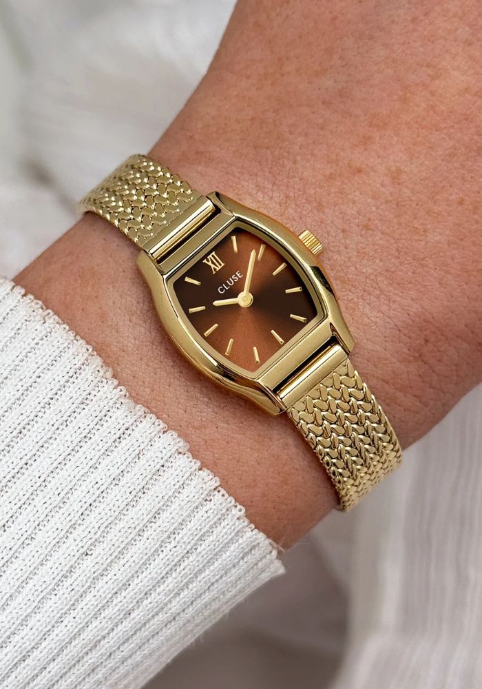 Montre Tonnette Mini Watch Mesh Brown Gold Colour - Cluse