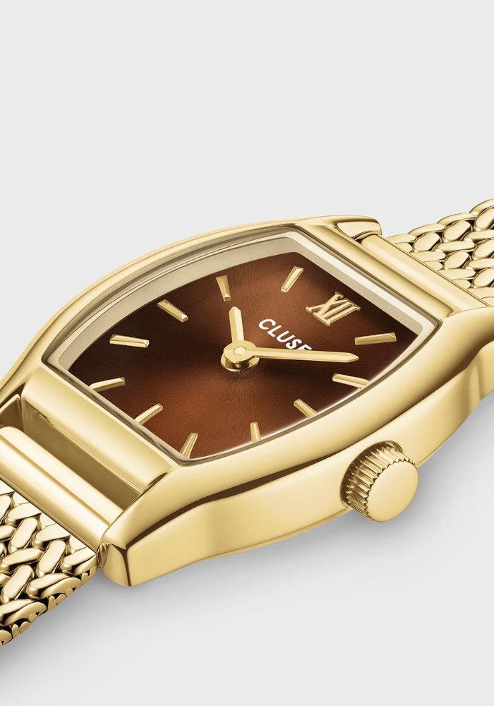 Montre Tonnette Mini Watch Mesh Brown Gold Colour - Cluse