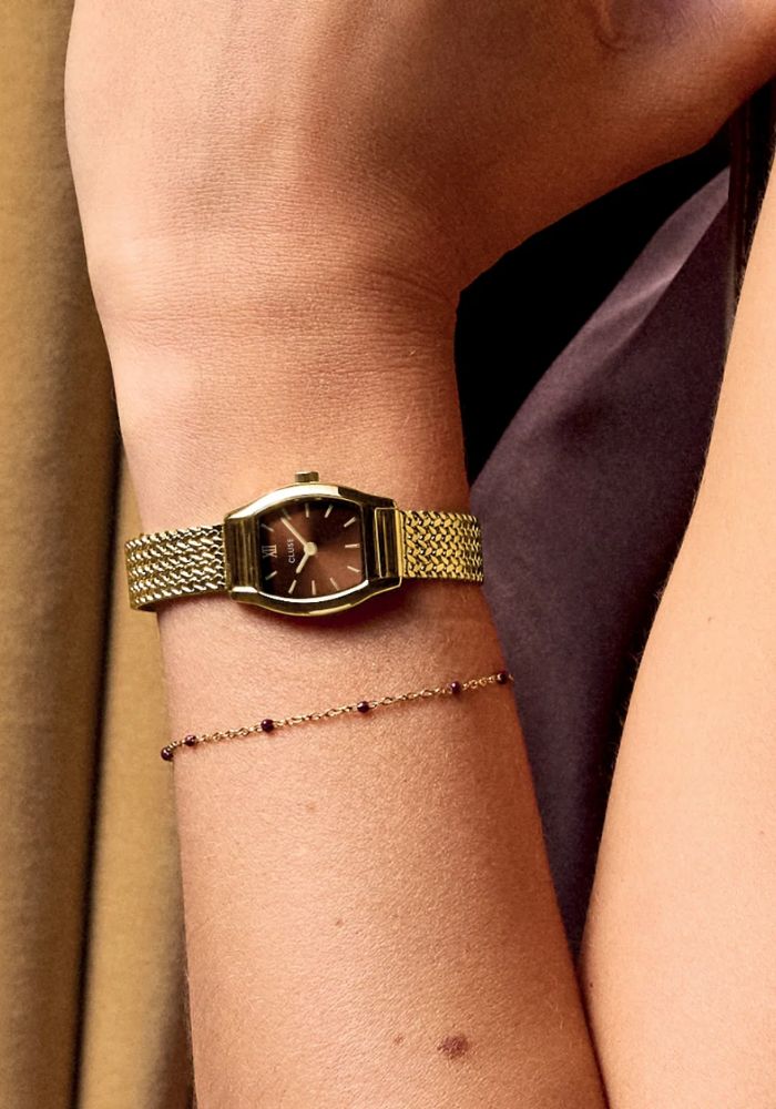Montre Tonnette Mini Watch Mesh Brown Gold Colour - Cluse
