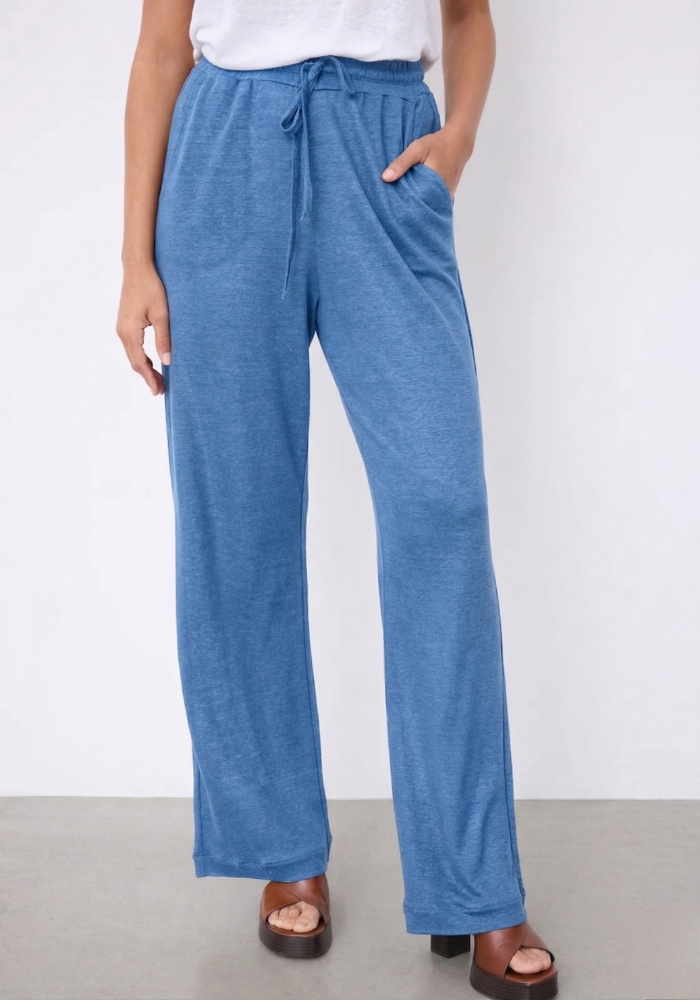 Pantalon En Lin Satine Bleu Jean - Notshy