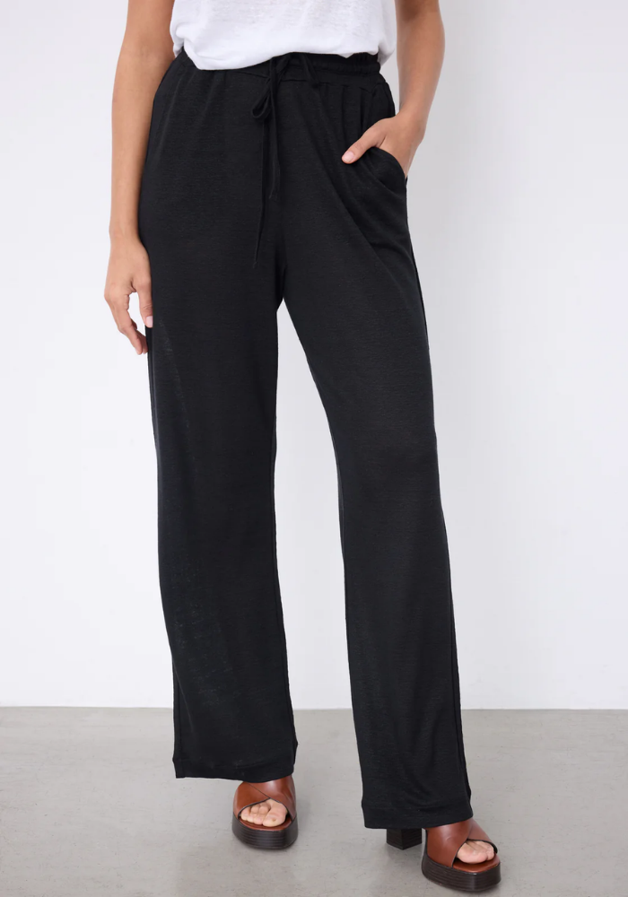 Pantalon En Lin Satine Noir - Notshy 