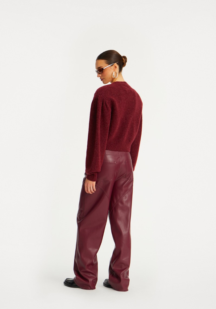 Pantalon Similicuir Large Bordeaux - Rotate